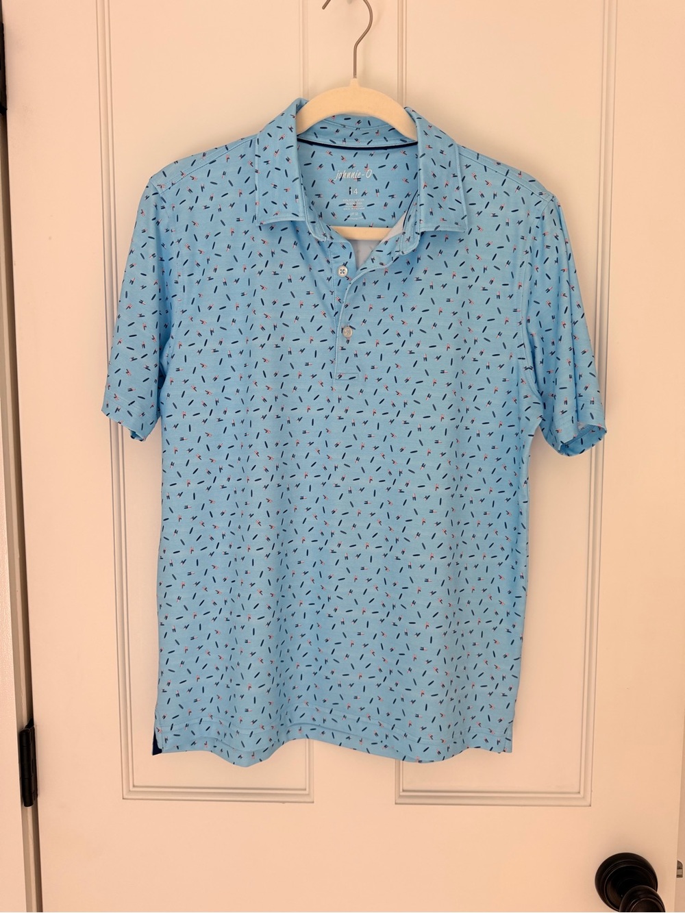 johnnie-O Light Blue Polo with Navy & Red Micro Print